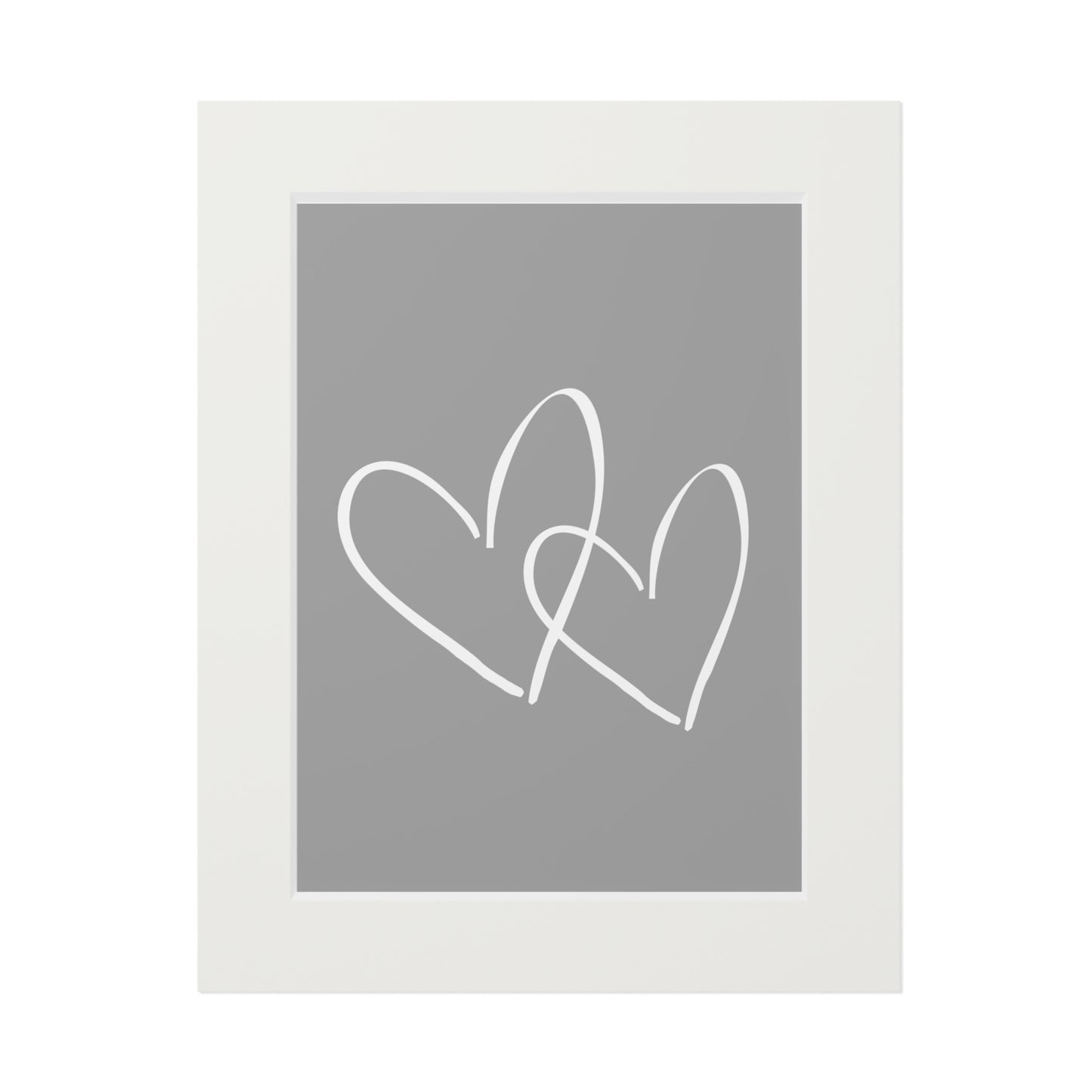 Grey white Double hearts Fine Art Print (Passepartout Paper Frame)