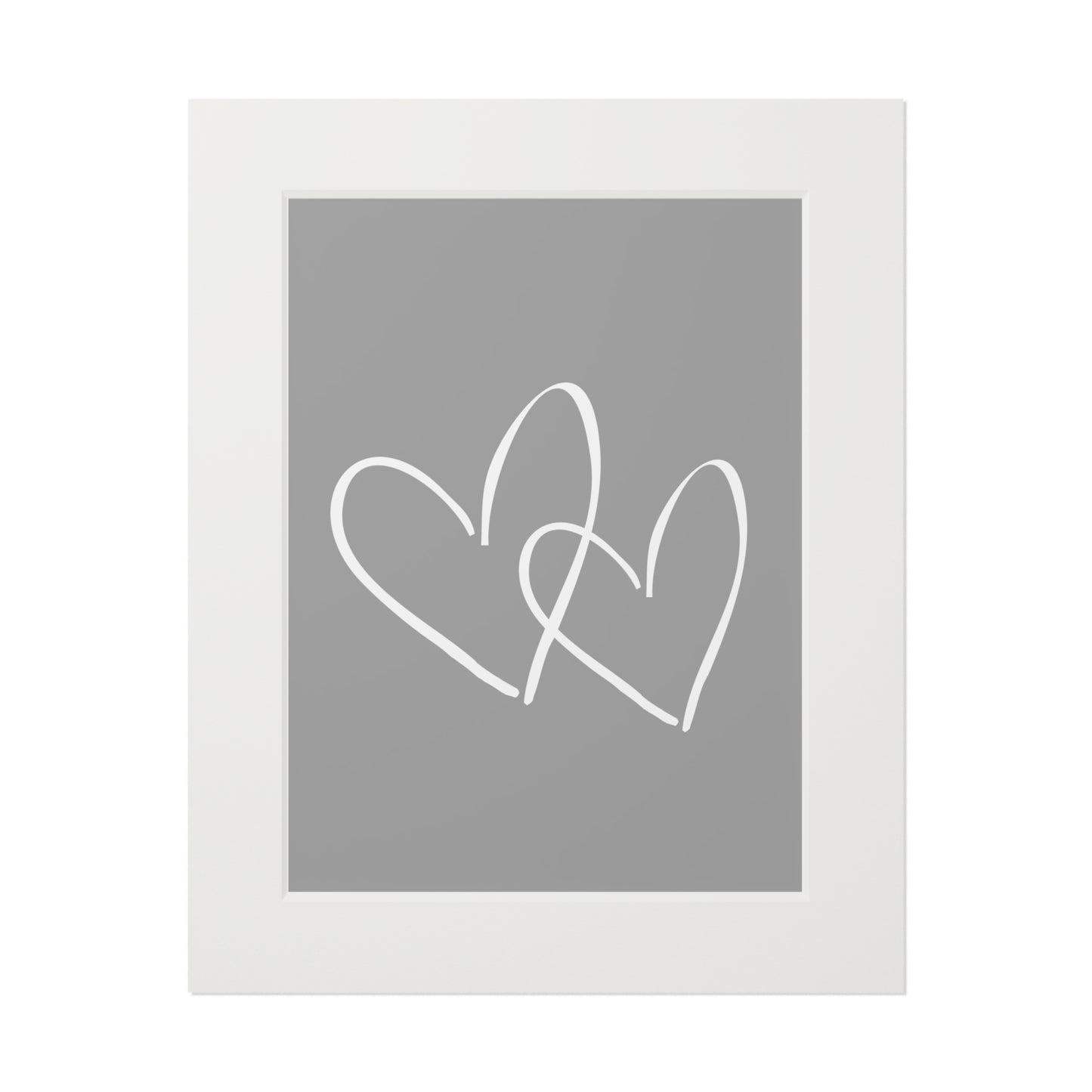 Grey white Double hearts Fine Art Print (Passepartout Paper Frame)