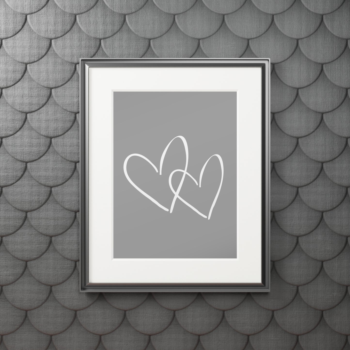 Grey white Double hearts Fine Art Print (Passepartout Paper Frame)