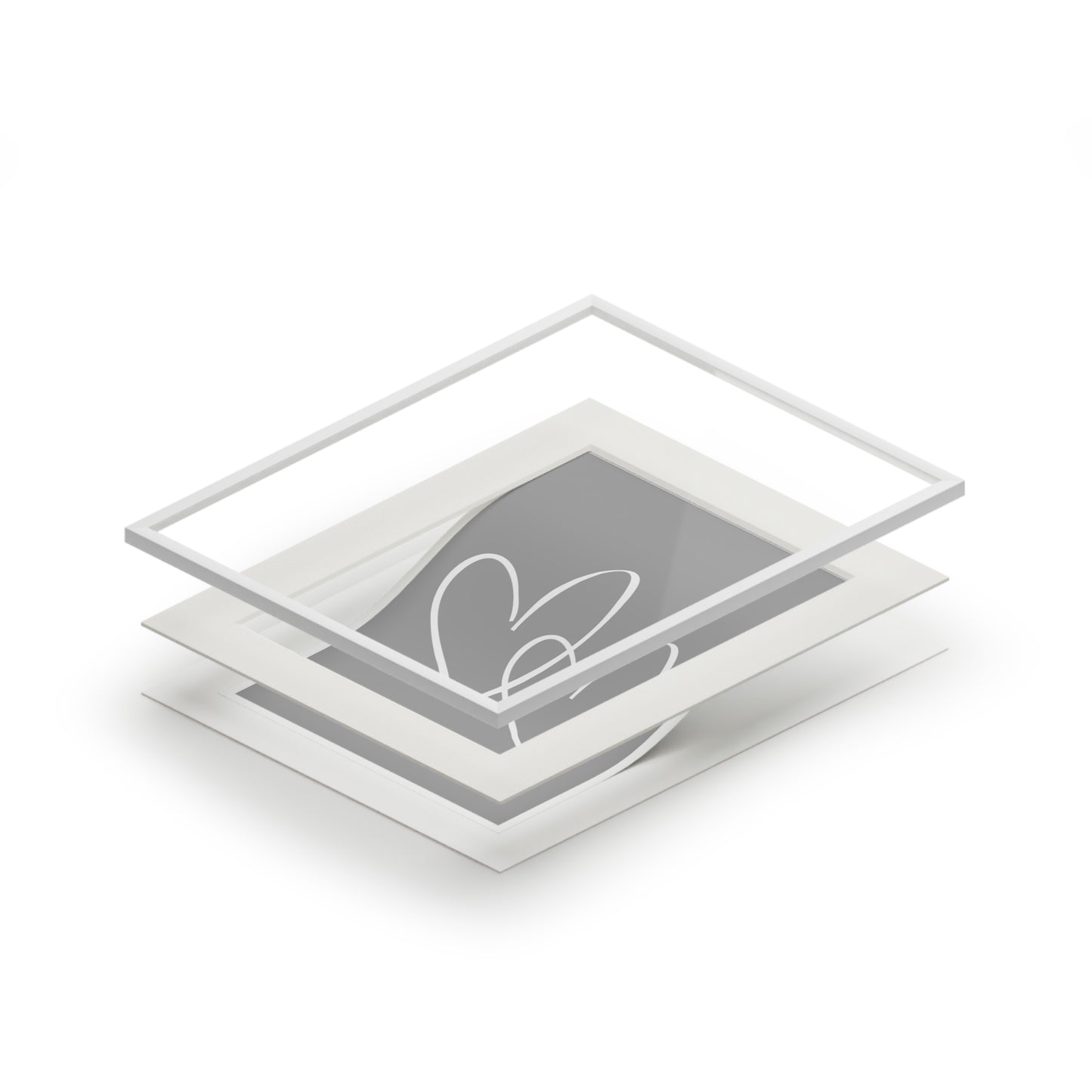 Grey white Double hearts Fine Art Print (Passepartout Paper Frame)