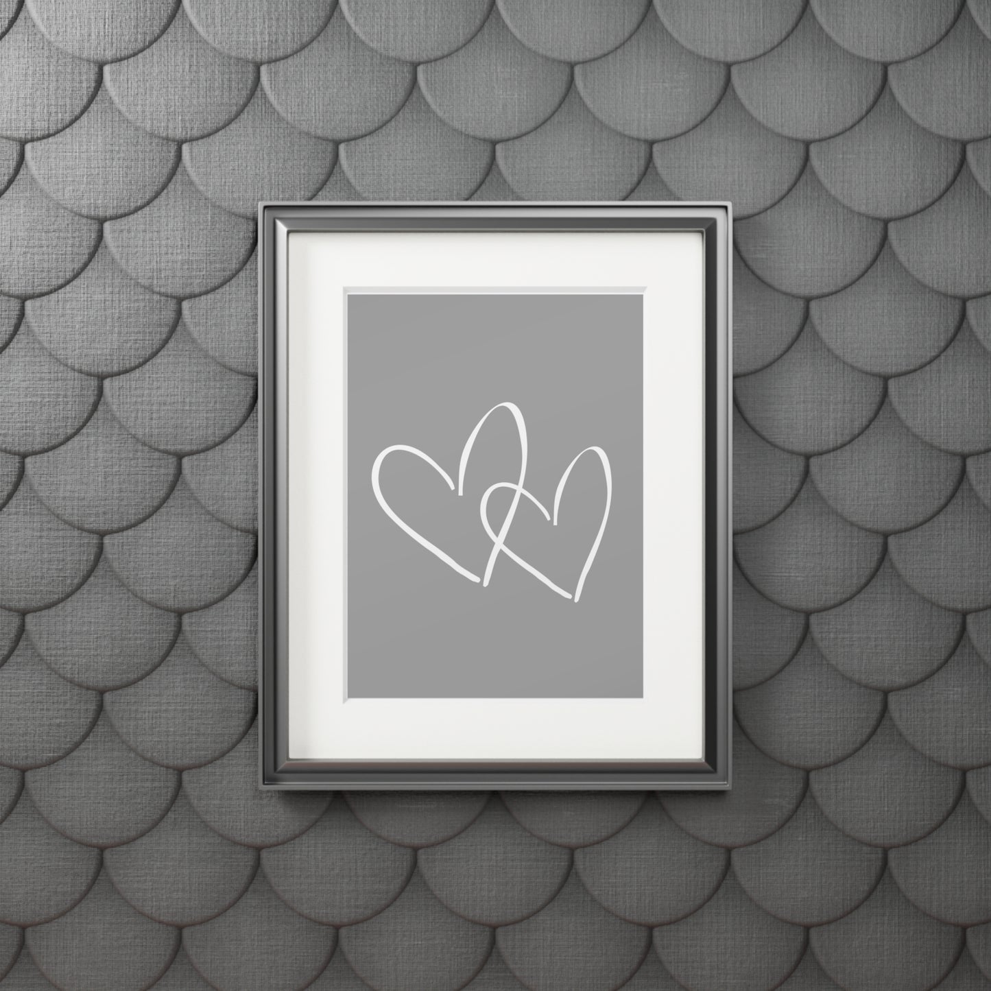 Grey white Double hearts Fine Art Print (Passepartout Paper Frame)