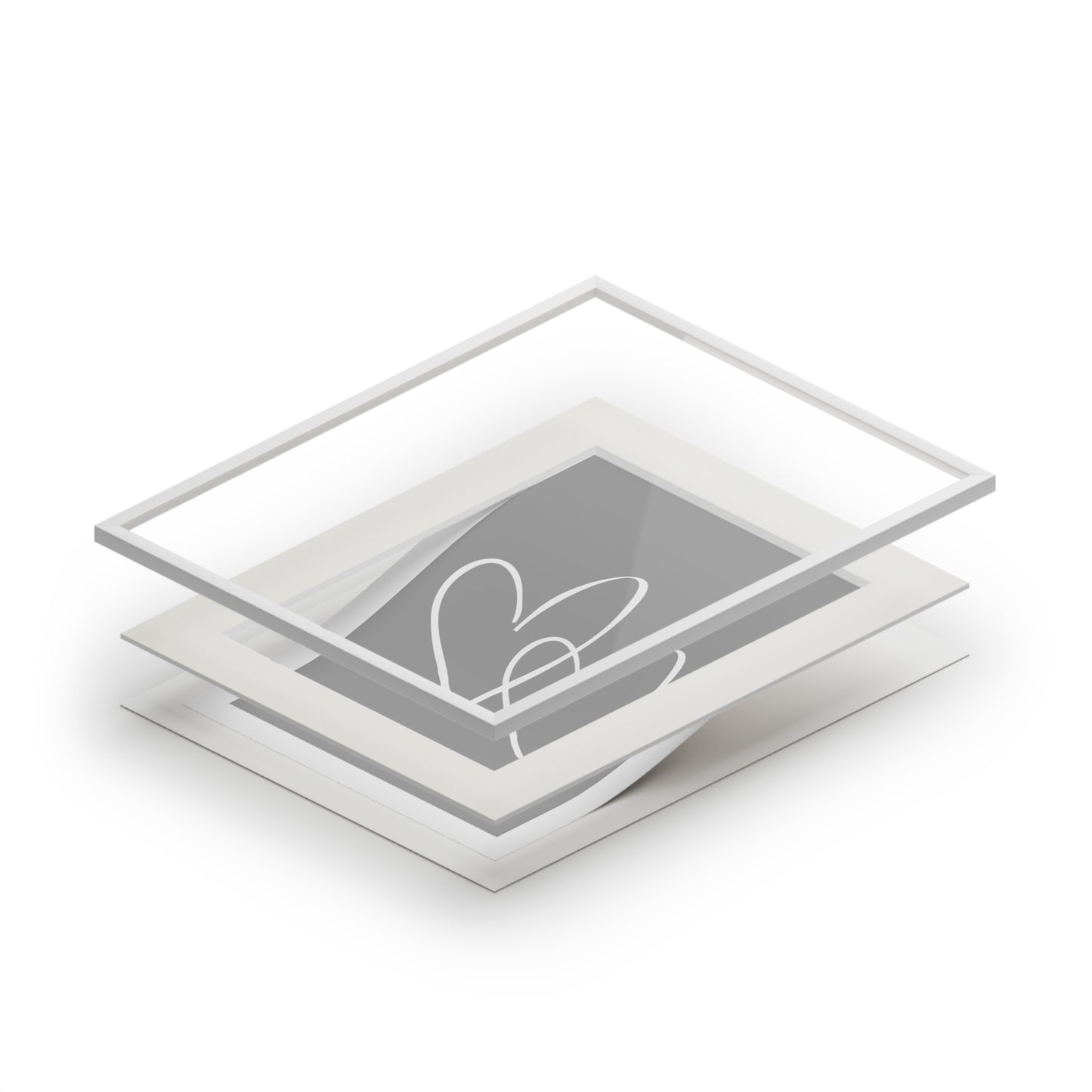 Grey white Double hearts Fine Art Print (Passepartout Paper Frame)