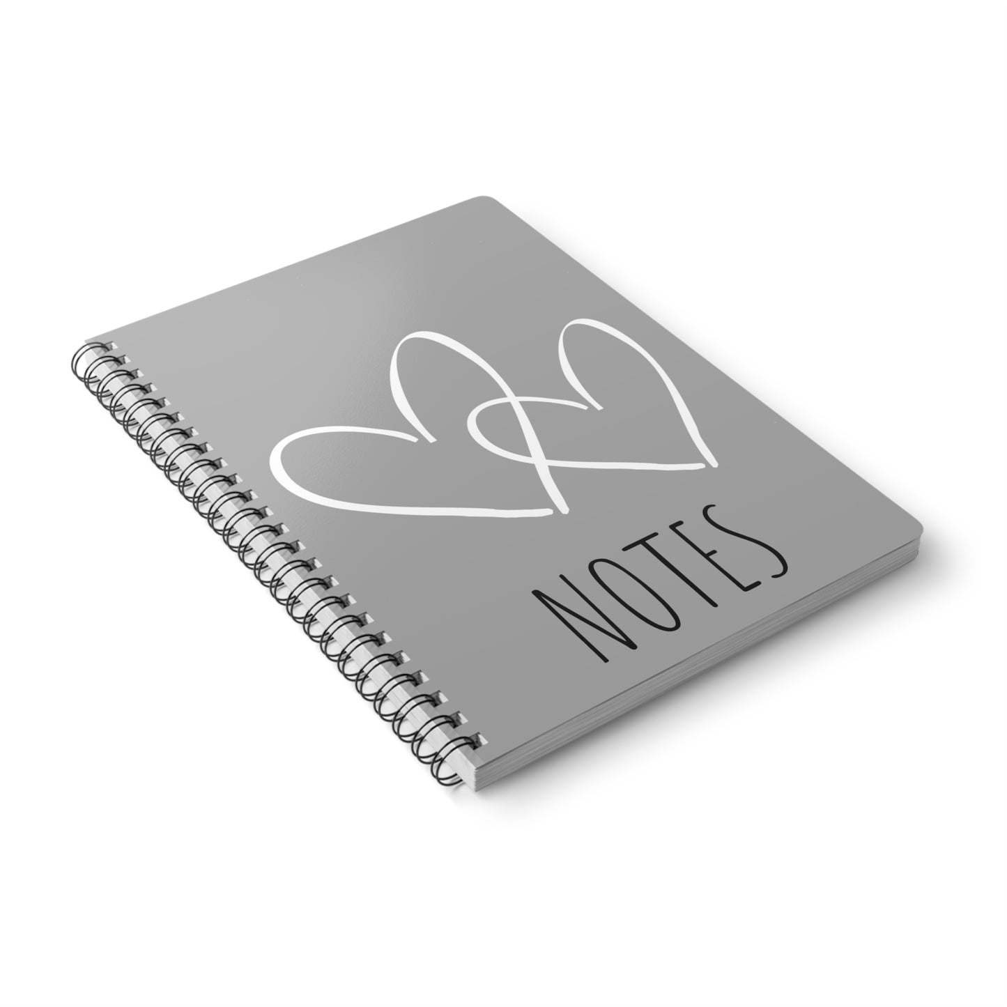 Grey white Hearts Wire bound Softcover Notebook, Journal, lists, gift idea. A5 Lined pages.