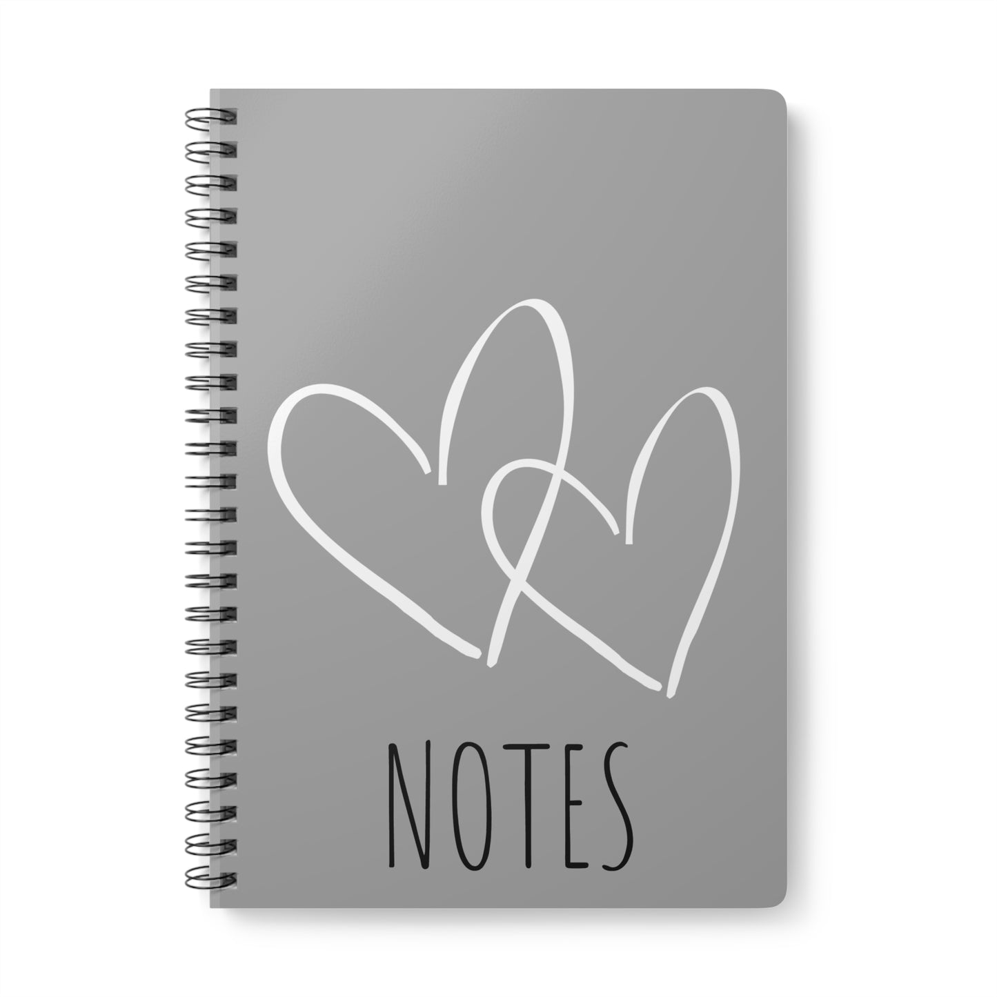 Grey white Hearts Wire bound Softcover Notebook, Journal, lists, gift idea. A5 Lined pages.