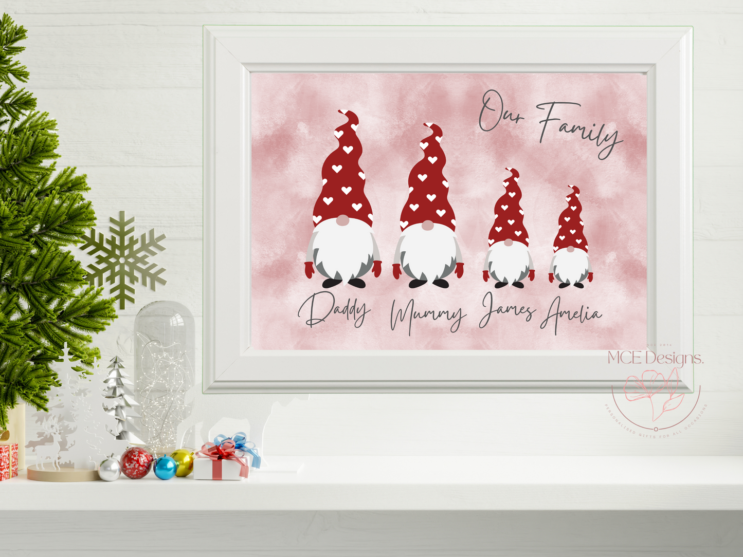 A3/ A4 Gonk Family Personalised wall art print - Family of 3, 4 or 5.