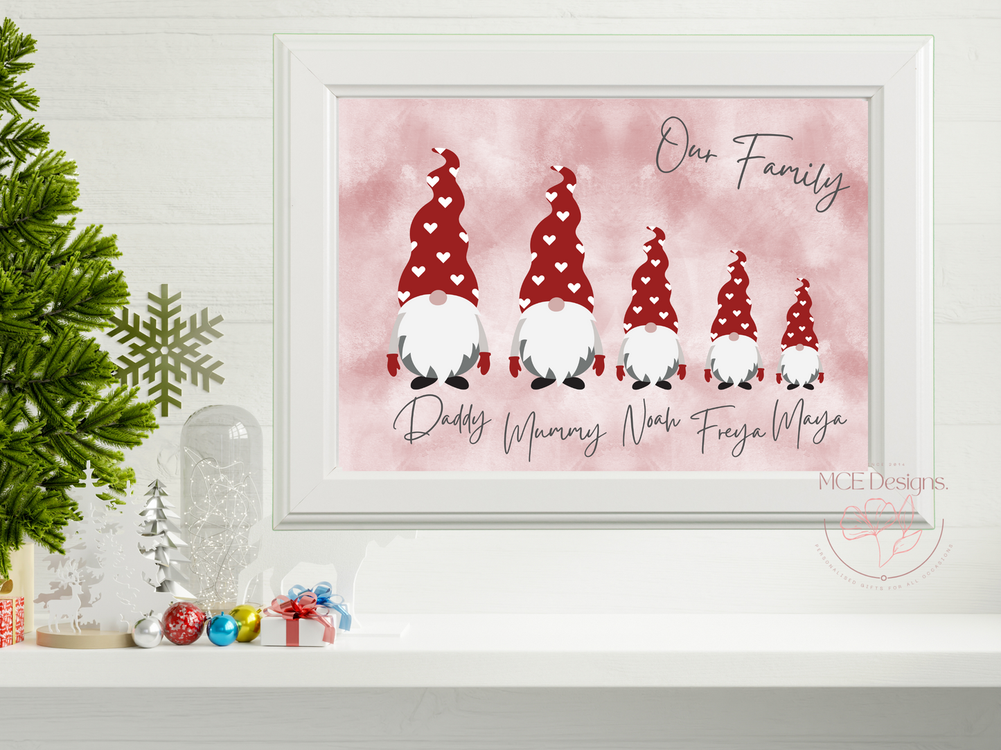 A3/ A4 Gonk Family Personalised wall art print - Family of 3, 4 or 5.