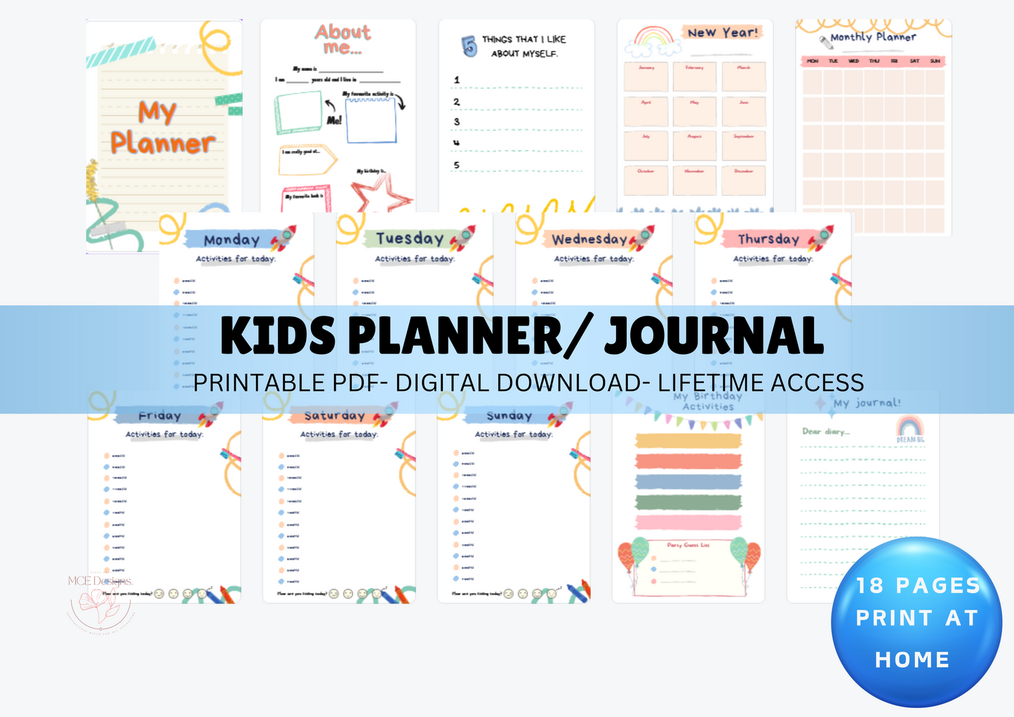 Fun Kids digital planner/ journal, Daily Planner for Children, weekly planner, reading record, back to school planner for kids-printable planner.- Instant Digital Download.