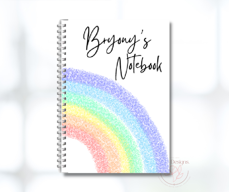 Personalised Sparkle rainbow- A5 Spiral bound Notebook- Journal