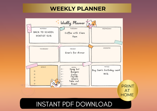 Weekly Planner- Daily Planner- Homework Planner- Instant Digital Download.