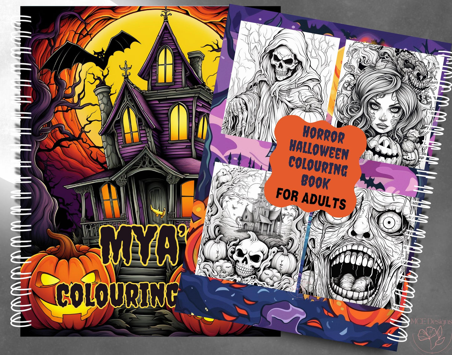 Personalised Adult Horror Halloween themed Colouring Book.  50 Scary unique designs.