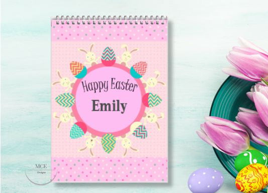 Happy Easter Pinky Easter Bunny Personalised A4 Sketch Pad