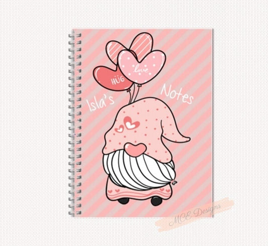 Pink love Gonk (Gnomes) Personalised A5 Notebook