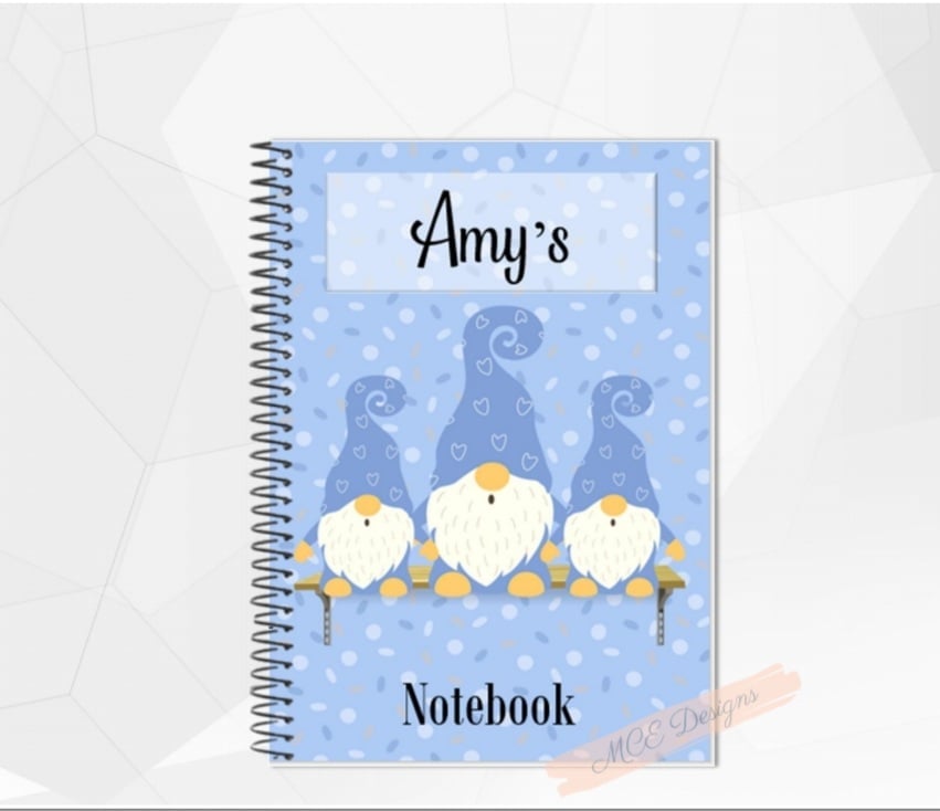 Gonk (Gnomes) Personalised A5 Notebook- Blues.