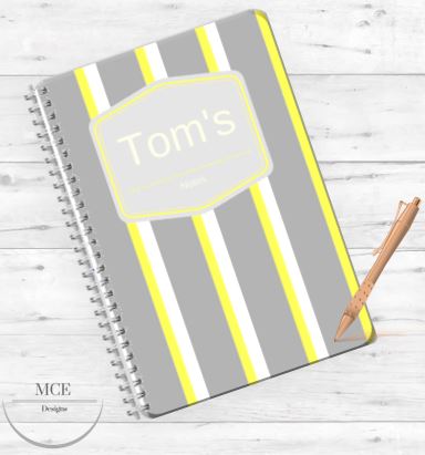 Grey Stripes Personalised Notebook