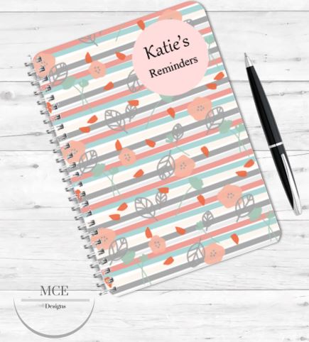 Floral Pastel Stripes Personalised Notebook