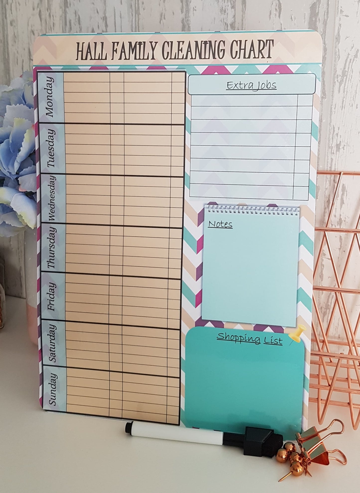 Personalised A4 wipeable family Cleaning/ Jobs to do planner