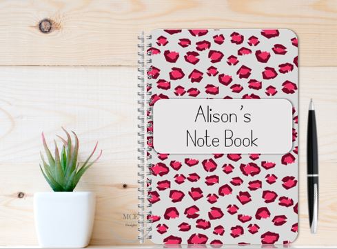 Personalised Notebook- Animal Print RED