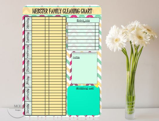 Personalised A4 wipeable family Cleaning/ Jobs to do planner