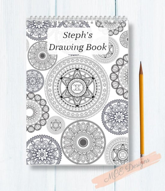 Black & White "colour me in" Mandala Personalised A4 Sketch Pad