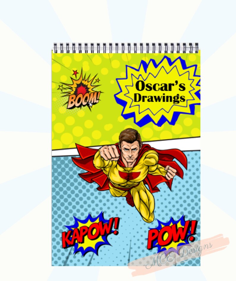 Comic Hero Personalised A4 Sketch pad / Drawing book/ Art pad/ child's drawing book