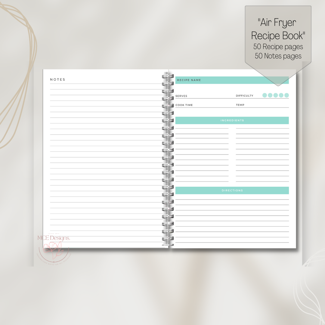 Personalised Air Fryer Recipe book- A5 Spiral bound Notebook